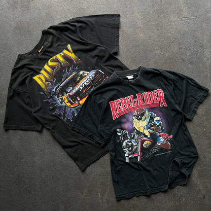 BLACK GRAPHIC T-SHIRT VINTAGE BOX - 2 PIECE - The Vintage Box Company